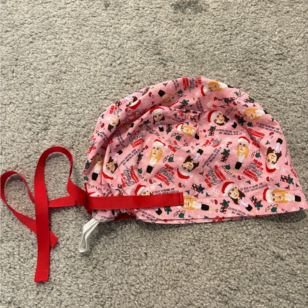 The Office Theme Christmas Surgical Scrub Hat with Red Ribbon